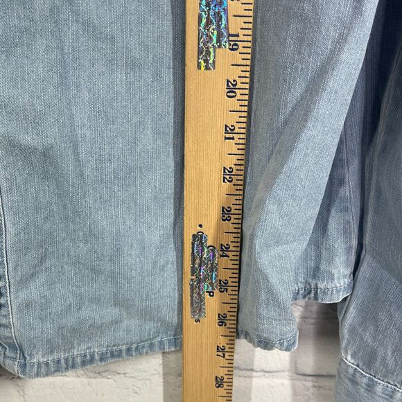 Cowgirl Shirt Women Large Cotton Snap Button Chambray Sequin Western Chic Top - Picture 11 of 13